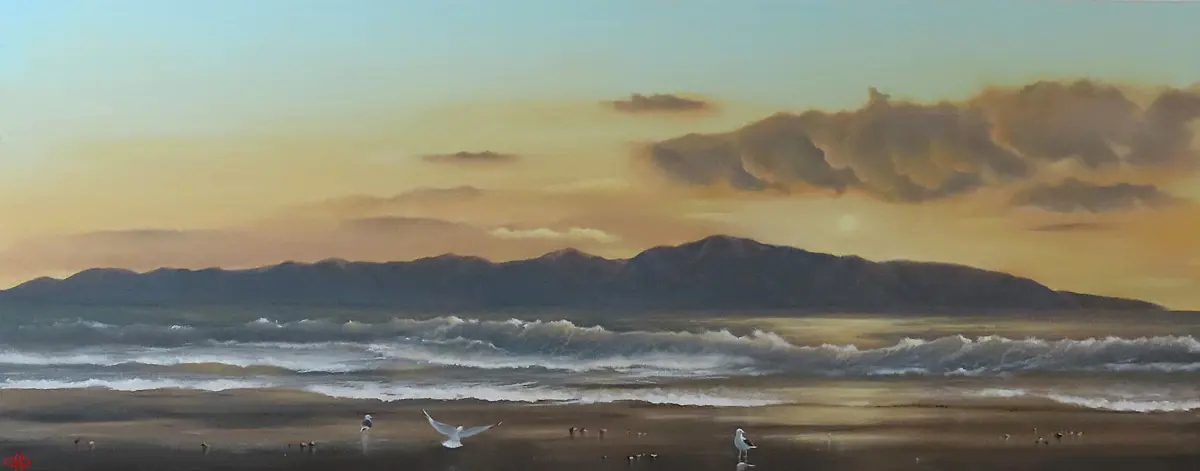 Painting of Kapiti Island at sunset | Kāpiti Arts and Crafts Society Shop