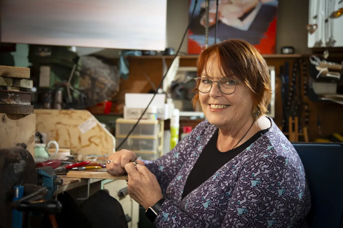 Diane Connal working on a piece of jewellery in her studio.
